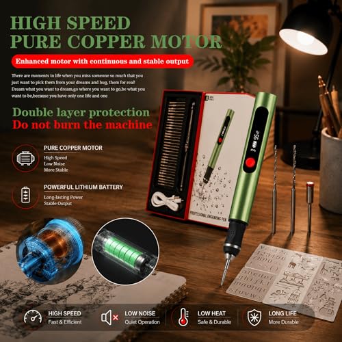 Engraving Pen,Lightweight Kit,35 Bits,3 Speed,Beginner-friendly Craft Tool - color: Green