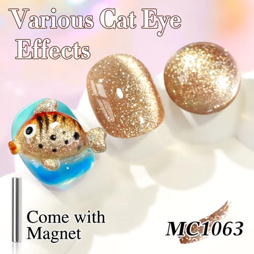 Double Rhythm 15ML Glitter Glass Cat Eye Gel Polish with Magnet Holographic Glitter Shimmer Translucent Sheer Color Salon Soak Off Magnetic Gel Polish at Home (Coffee Brown-MC1063) - color: Glitter Coffee Brown