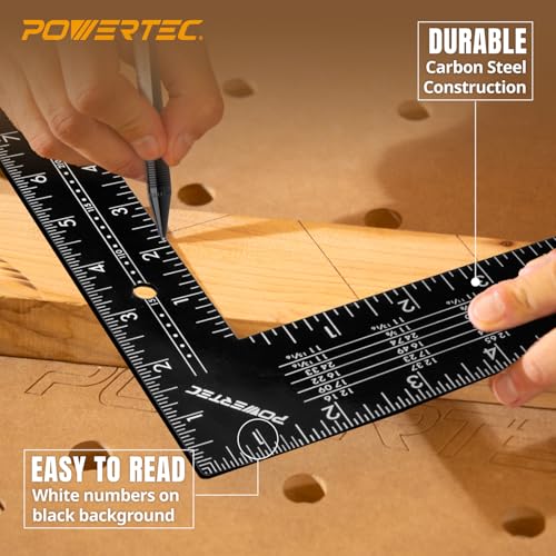 POWERTEC 72230 15pcs Setup Blocks Height Gauge Set & 16 x 24 Inch Steel Framing Square, Router Table Setup Bars for Router Bit/Table Saw Blade Height, Band Saw, Drill Press, Woodworking, Construction - size: Square & Router Table Setup Bars