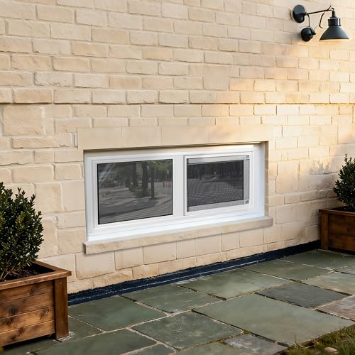 Vinyl Basement Window, Bathroom Sliding Window 32" x 16" White | Double Pane Insulated Tempered Glass and Fiberglass Screen for Basement, Bathroom, Shed - size: 32x16 IN