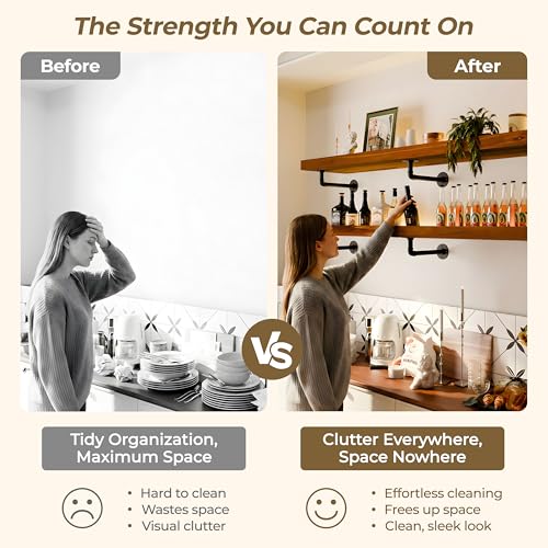 Industrial L Pipe Shelf Brackets for 9-18 in Depth Wood Heavy-Duty 3/4" Iron,Wall Mount Floating Shelf Bracket L Metal Pipe Shelving Brackets for Wood-Black DIY Pipe Shelves(8.5*3.1 Inch 4 Pack) - size: 8.4 inch 4 pack (for 9-18 inch depth board), style: