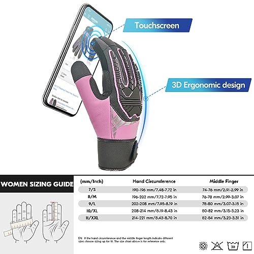 Vgo... Heavy Duty Synthetic Leather Work Gloves Women,Impact Protection Mechanic Gloves,Touchscreen(SL8849IP-FM) - color: Pink, size: Small(1 Pair)