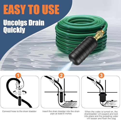 3 Pcs Drain Bladder Kit, Drain Cleaning Bladder Fits 1" to 6" Pipes, Rubber Drain Bladder Unclogger for Bathroom Sinks, Showers, Swimming Pool Drains, Kitchen Sinks and Main Drains