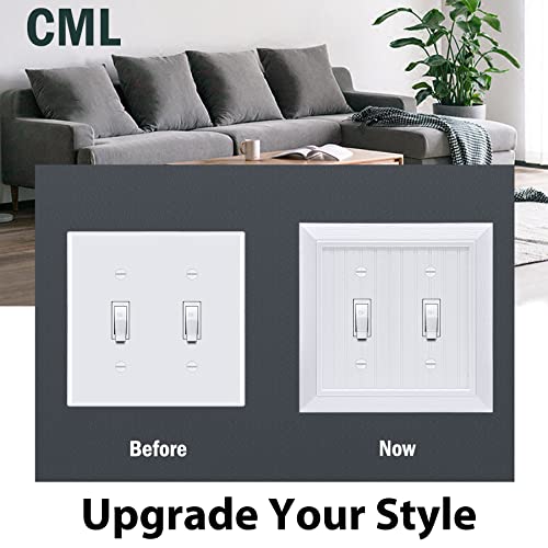 CML Classic 2-Gang Beadboard Toggle Light Switch Wall Plate, 2 Pack, White | Vintage Retro Wood Grain Design, Double Switch Cover, Impact Resistant, Standard Size 4.95'' X 4.87'' - size: 2 Pack