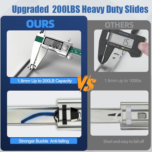 Thickened 200Lbs Heavy Duty Drawer Slides 1 Pair 22 Full Extension Ball Bearing Sliding Rails Kitchen Cabinet RV Runners Shelf Tool Box Tracks Glides (1/2" Thick, 22" L) - size: 22inch, style: W:51mm