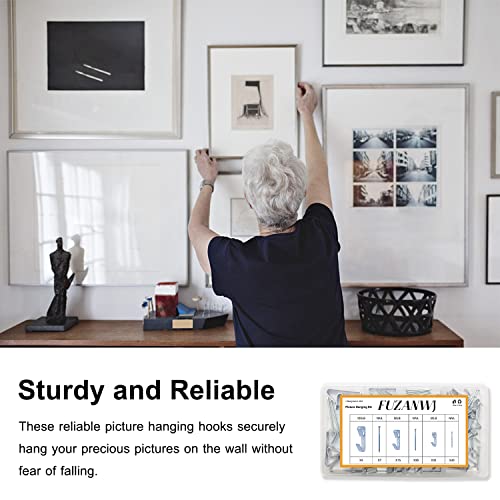117Pcs Picture Hangers, 3 Size Picture Hooks Including 30/50/100lbs, Picture Hanging Kit, Professional Plaster Picture Hanging Kit for Wooden Wall or Drywall(50 Hangers+ 67 Nails) - size: Silver 30-100 lbs
