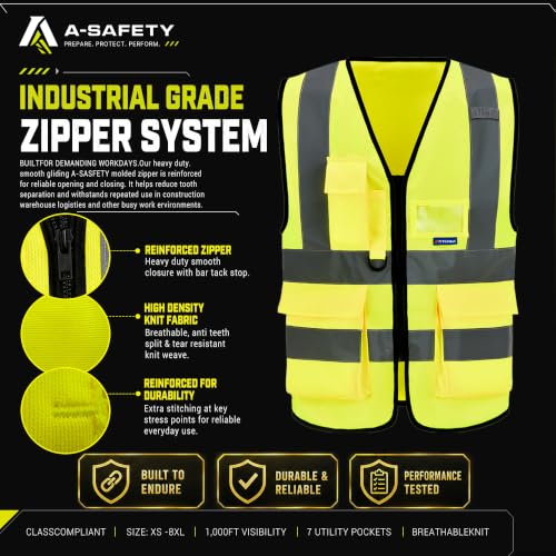 A-SAFETY 6XL7xl 8XL,high vis reflective Safety Vest,Yellow | Yellow 6XL-8XL Class 2 safety vest with clear ID pocket, radio mic loop and reflective strips for warehouse operations. - color: Yellow, size: 6X-Large