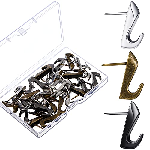 Hotop 30 Pcs Push Pin Hooks 20 Lbs Picture Hanger, Black, Silver, Bronze - color: Black, Silver, Bronze