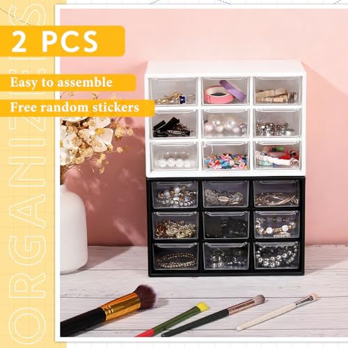 Wenqik 2 Pcs Mini Storage Drawers, Black, White - color: Black, White