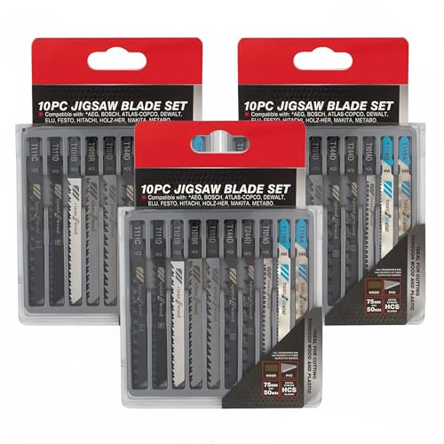 Contractor Jigsaw Blades Set, 30-Piece T-Shank Jig Saw Blades Assortment for Wood, Plastic & Metal Cutting - Includes T118A,T118B,T101AO, T101D,T101B,T101BR, T111D,T111C with Durable Storage Case