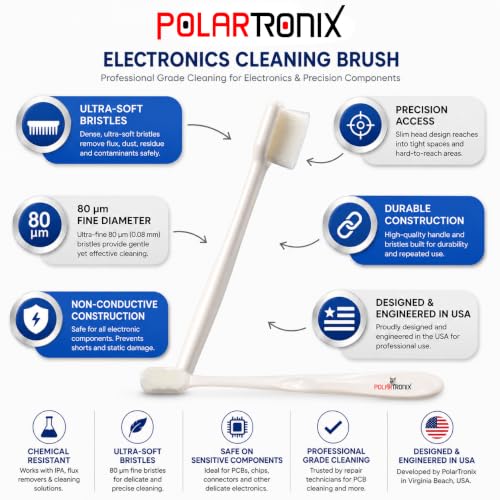 Precision PCB Cleaning Brush with 10,000 Ultra-Fine Bristles – Flux Remover for Circuit Boards, IC Chips, BGA Pads, Phones, Tablets, & Electronics Maintenance