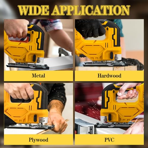 Cordless Jig Saw for Dewalt 20v Max Battery(Tool Only), Electric Jigsaw Cut Off Tool 400W 2700RPM 45° Beveled Cutting 3 Orbital Setting with 6 Blades for Straight/Curve/Circle Cutting (for Dewalt) - style: for Dewalt