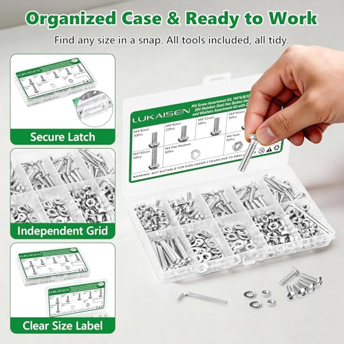 271 Pcs M4 Hex Button Cap Screws Nuts Washers Wrench Kit, 304 SS - size: SS M4 271pcs 2