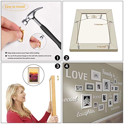 Picture Hanging Hooks, 50 Pcs Heavy Duty 10-50 lbs Picture Hangers Hardware kit with Nails for Picture Frame, Canvas, Mirror Hanging Decoration - size: 10-50LB GLD