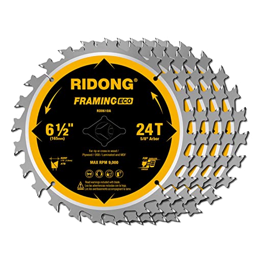 6-1/2 Inch Circular Saw Blade, 24-Tooth with 5/8" Arbor ATB Framing Saw Blade for Cutting Wood (6.5" 5-Pack) - size: 6-1/2" 24T (5 packs)