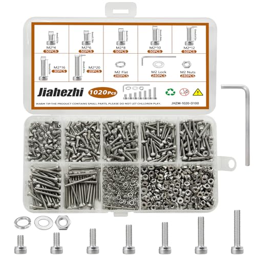 1020Pcs M2 304 Stainless Steel Hex Socket Cap Bolt & Nut Set - size: M2x4/6/8/12/10/16/20-1020Pcs