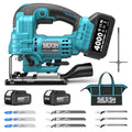 SEESII Brushless Jig Saw, Cordless Jigsaw Tool 2×4.0Ah Batteries - color: Light Blue