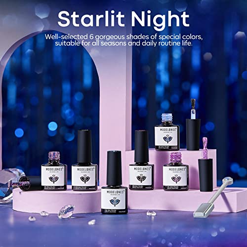modelones Color Changing Cat Eye Gel Nail Polish Set, 6 Colors Glitter - color: A A5 Cat Eye Special Gel