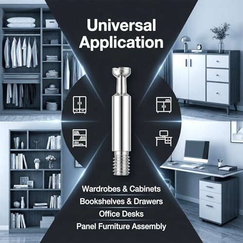 20Pcs Cam Screws for Furniture Cam Lock Fasteners Fixing Screws Cam-Bolt for Furniture Connecting Cabinet Connector Fittings Tools Fixing Bolt Fasteners for Drawer Wardrobe Table, Silver