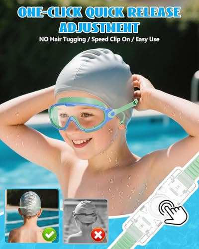 Aegend New Kids 2 Pack Wide View Swim Goggles, Anti-Fog/UV No Leak Goggles with Ear Plugs Kids 3-14 - color: Light Green & Pink