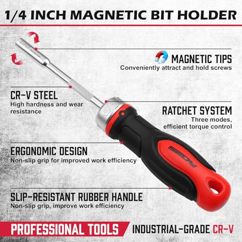 14-Piece 1/4″ Magnetic Ratcheting Screwdriver Bit Set, T4-T40 Torx Bit Set with 1/4 inch Magnetic Bits Driver Multi-bit Ratchet Screw Drivers for Garage, Home, Work, DIY Repair