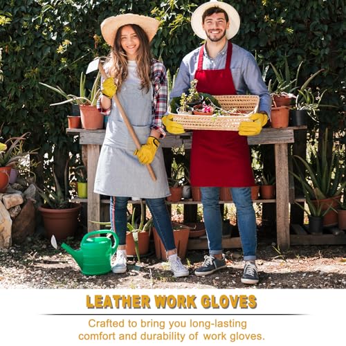 LOCCEF 2 Pairs Leather Work Gloves for Men Women Cowhide Utility