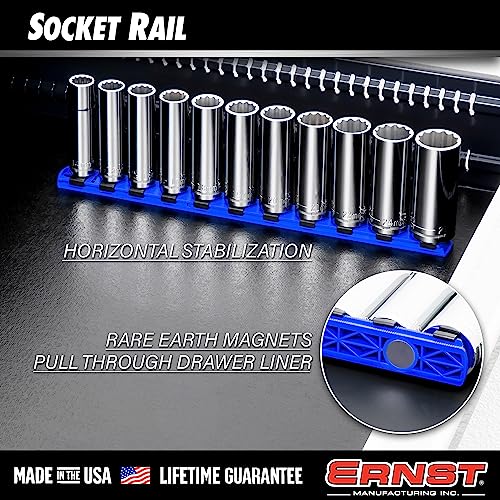 Ernst Manufacturing 18-Inch Magnetic Socket Organizer with 22 1/4-Inch Twist Lock Clips, Blue (8403M-Blue-1/4) - color: Blue, size: 1/4-Inch Twist Clips, style: 18-Inch