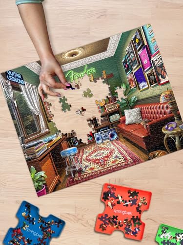 Springbok Fender Guitar Lessons 1000 Piece Jigsaw Puzzle for Adults & Family - Poster Now Included - Music Classroom, Guitar Art & Sheet Music Scene - Unique Cut Pieces - Made in USA - style: Guitar Lessons