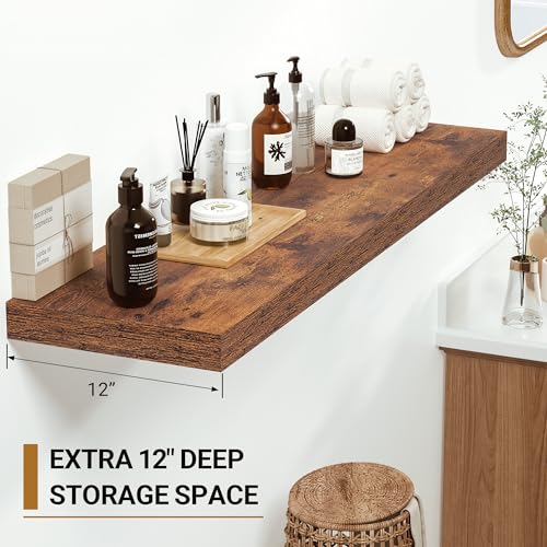 Vivelove 12x12 Deep Floating Shelves, Rustic Brown, Set of 2 - color: Rustic Brown, size: 12”wx12”dx1.5”h