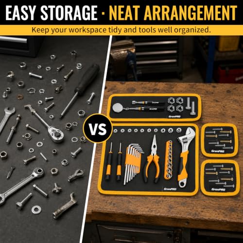 GRENPRO Magnetic Tool Mat, 6-Pack, Telescoping Pickup Tool, Parts Organizer - color: black-6pc