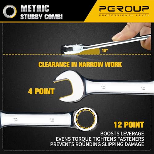 10 mm Metric Stubby Combination Wrench, CR-V Steel with Mirror Polish, 12-Point Design, 15-Degree Offset, Perfect for Auto Repair, Household, Car & Truck Emergency - size: 10 mm