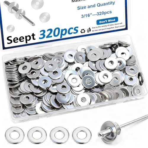 320PCS 3/16 Inch Silver Pop Rivet washers for Pop Rivets Diameter 3/16" 304 Stainless Steel pop Rivet Washer Aluminum pop Rivet washers Blind Rivet Washer - color: Silver, size: 3/16"