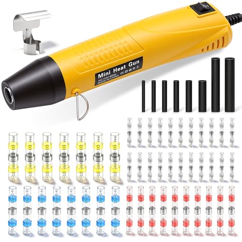 200PCS Solder Seal Wire Connectors Kit with Mini Heat Gun, Portable Heat Gun for Shrink Tubing, Waterproof Heat Shrink Wire Repair Kit with Solder Stick for Marine Automotive Boat Truck, AWG 26-10 - size: 200PCS