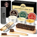 11 PCS Leather Care Kit - Horsehair Brushes,Saddle Soap,Waterproofing Wax,Mink Oil Conditioner,Polishing Cloth,Microfiber cloth,Boot Shoe Shine Cleaning Kit Gift for Men Cowboy Husband Dad