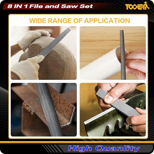 TOOLAN: File Set, File & Saw Set. metal file,metal files tools for steel,Professional Steel File Triangle/Flat/Half-Round/Round Files for MetalWoodPlastic,Woodworking, Blade Quick Change Mechanism - color: 8-in-1 File Set