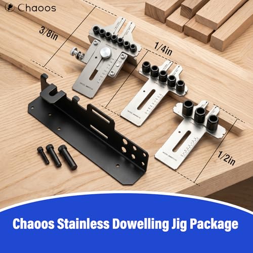 08359 Stainless Dowelling Jig Kit with 1/4", 3/8",and 1/2" All Sizes,High-Strength & Precision Stainless Steel Material with Wall Bracket