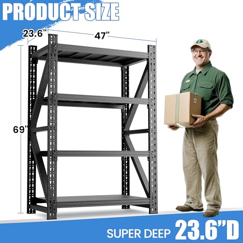 Heavy Duty Metal Shelving Units, Garage Shelves & Storage System - size: 48"W x 24"D x 69"H
