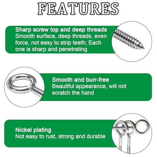 195PCS Silver Eye Screws Kit, 1# -12# Eyelet Screws for Wood - color: Silver, size: 1#-12#