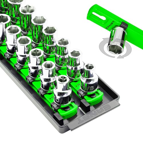 Ernst Manufacturing 8487 Socket Boss, 2 18-Inch Rails featuring Twist-Lock Secure Socket Holder and Drawer Tray, Fits 1/2 Inch Drive Sockets, Green - Made in USA - color: Green, size: 1/2", style: 19-INCH