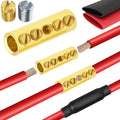 2 Gauge Wire Butt Connectors 6 PCS Brass Mechanical Butt Splice Connectors Kit 2 AWG Mechanical Repair Splice Kit Splice Screw Sleeves 6 PCS Mechanical Splices & 3:1 Heat Shrink Tubes - color: Bare Brass