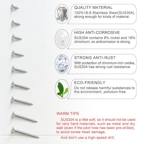 235PCS Flat Head Phillips Wood Screws Assortment Kit, 304 Stainless Steel Self-Tapping Screw with Adjustable Wood Countersink (SS304 M4.2) - size: SS304 M4.2