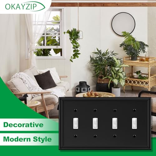 Matte Black Decorative Quad Toggle Light Switch Covers Wall Plate - size: 4 Toggle 1 Pack