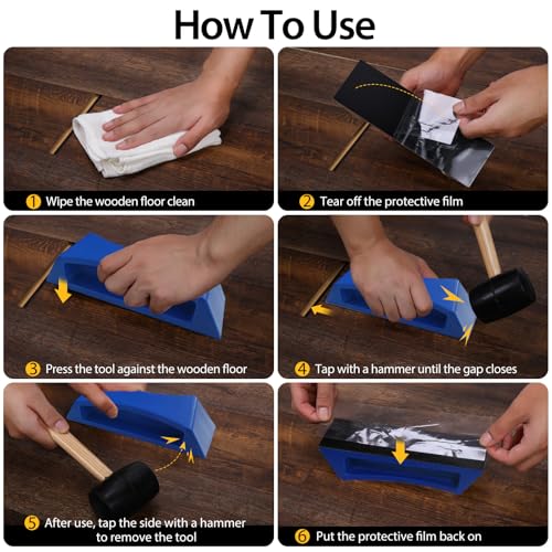 Floor Gap Fixer Tool – Easy Plank Grabber with Mallet & Washable Pads, Quick Flooring Tools for Laminate, Vinyl & Hardwood Repair at Home-Blue - color: Blue
