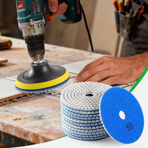 WORKEASE 4 Inch Diamond Polishing Pads Wet/Dry 12PCS, 50 Grit Diamond Sanding Pad, Granite Stone Concrete Marble Rock Countertop Quartz Polish Pad - size: 4 Inch 50 Grit