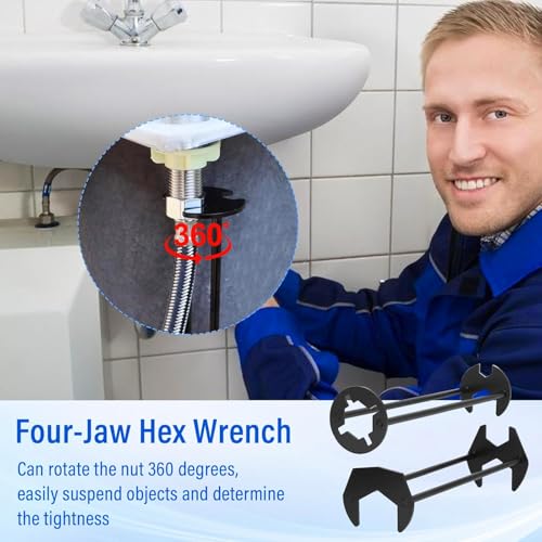 2 Pack Multifunctional Sink Wrench, Plumbing Tool for Tight Spaces, Faucet & Basin Installation Wrench for Kitchen and Bathroom