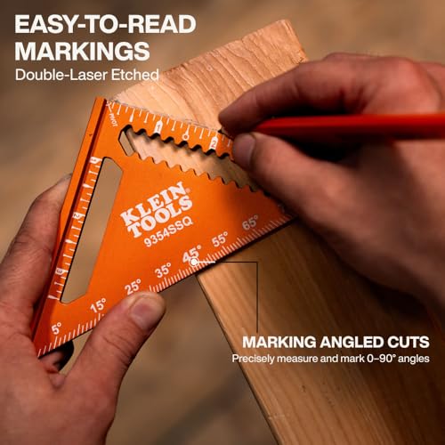 Klein Tools 9354SSQ 4-1/2-Inch Trim Square, Aluminum Rafter and Carpenter Square with Dual Reference Base, Woodworking Scribe Tool with Preset Angle Guide, Carpenter Tools - size: Trim Square, 4-1/2-Inch