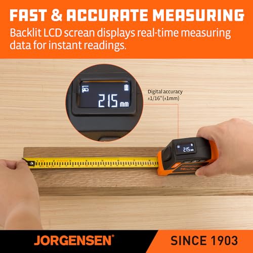 JORGENSEN Digital Tape Measure,16Ft Rechargeable Digital Measuring Tape
