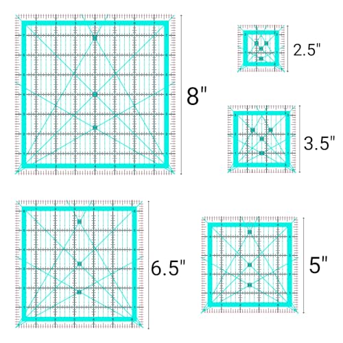 Quilting Rulers,5 Quilting Square Rulers(2.5",3.5",5", 6.5", 8") - color: Light Blue