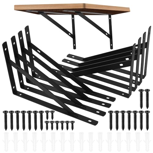 8 Pcs Heavy Duty Shelf Brackets, Floating Metal Shelf Brackets, Metal Wall Mount L Shaped Shelves Support Angle Brackets for Heavy Duty Floating Shelves Shelf Brackets (9.84 x6.29 inch) - size: 9.84 x 6.29 inch Black