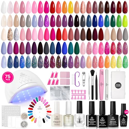 Beetles Gel Nail Kit with U V Light - 75PCS 45 Colors Gel Nail Polish Set - color: Chic Outfits - 45 Colors (75 Pcs)